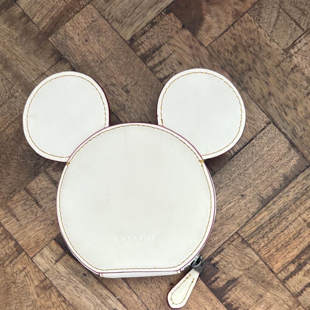 Coach Kids Cream Mickey Mouse Ear Coin Bag